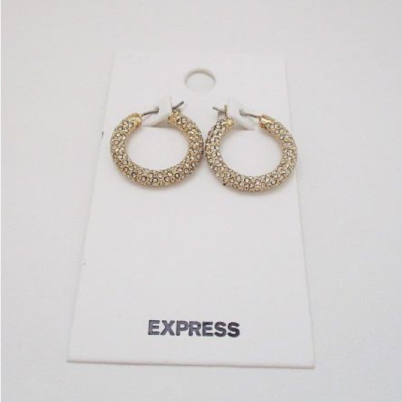 NWT Express Rhinestone Pavé Hoops in Gold Tone or Black - Picture 2 of 10